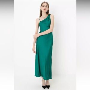 NWT Zara Emerald Green One Shoulder Satin Slip Dress XS